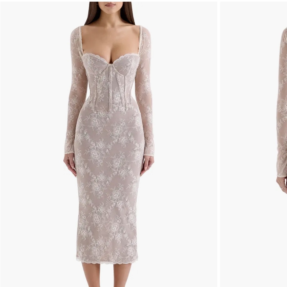 House of CB Saisha Long Sleeve Lace Cocktail Midi Dress